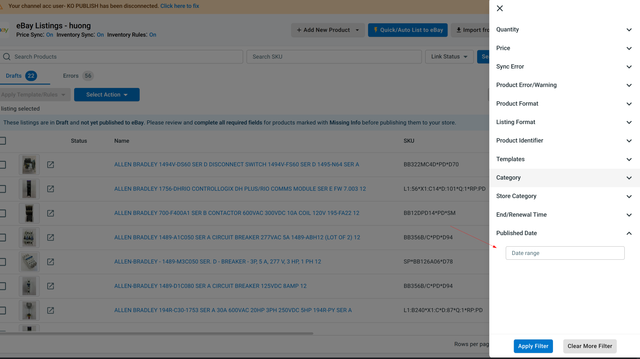 Filter and Sort eBay Listings by Published Time in LitCommerce
