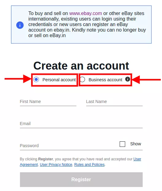 Create a new eBay account