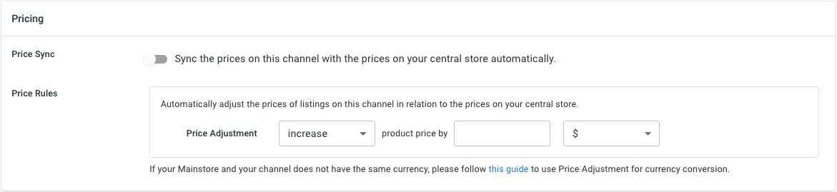 pricing sync