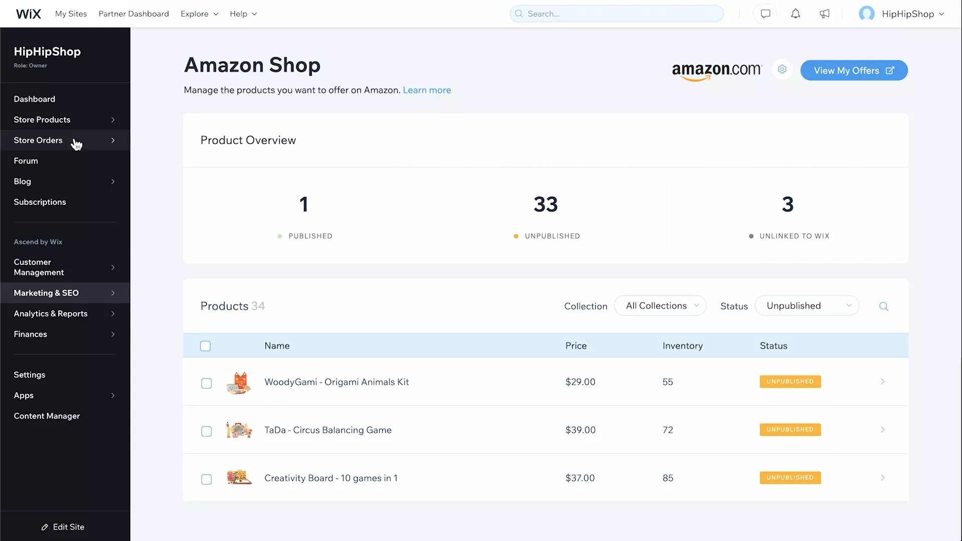 Manage my amazon online channels