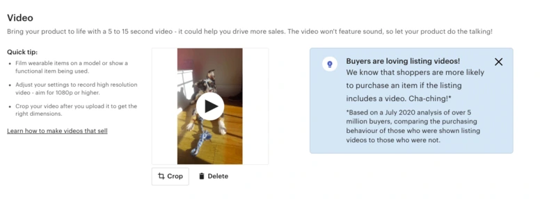 use crop to get suitable video ratio on etsy listing