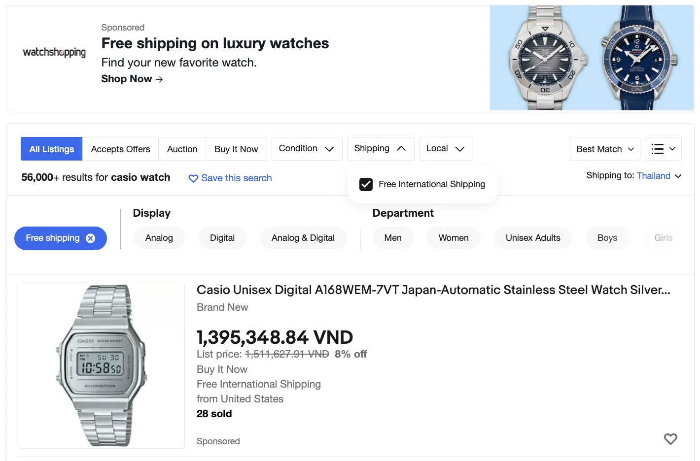 eBay free-shipping search filter can improves eBay search engine optimization