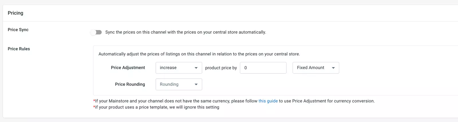 Pricing synchronization