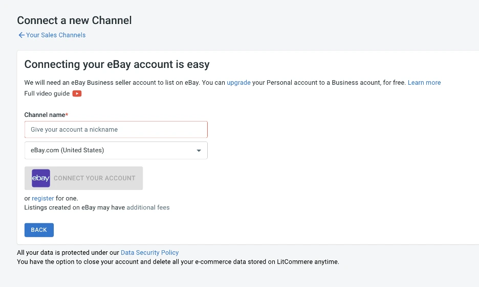 connect a channel for bigcommerce ebay integration