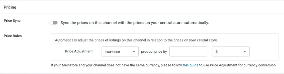 pricing sync for integrating bigcommerce and ebay