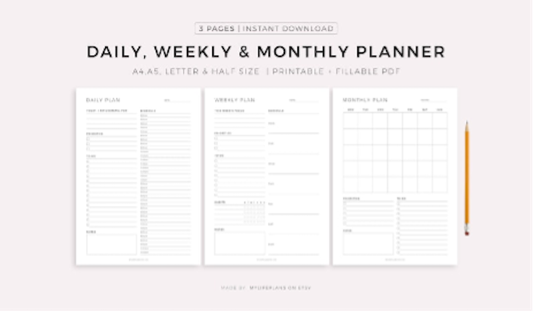 printable planners are among digital items to sell on etsy
