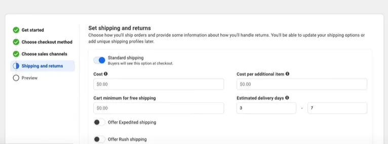 Add Shipping and Return option for your Facebook Shop