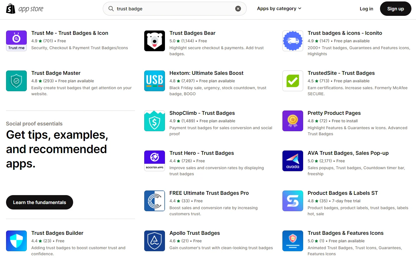 Shopify trust badge apps on app store