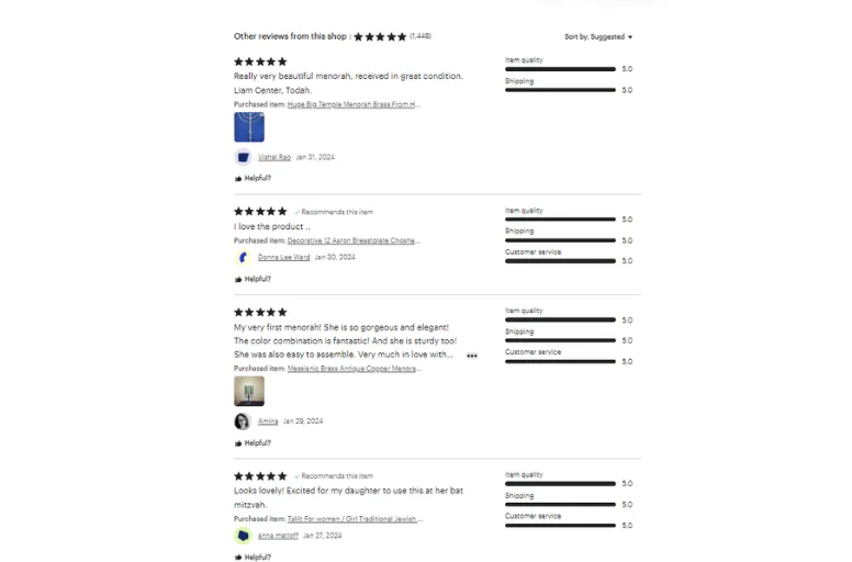 Etsy 5-star customer reviews