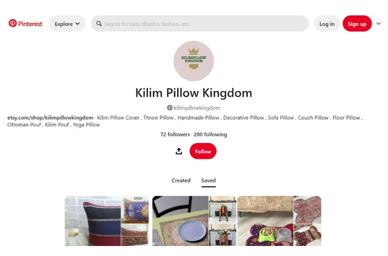 Pinterest account of kilimpillowkingdom shop