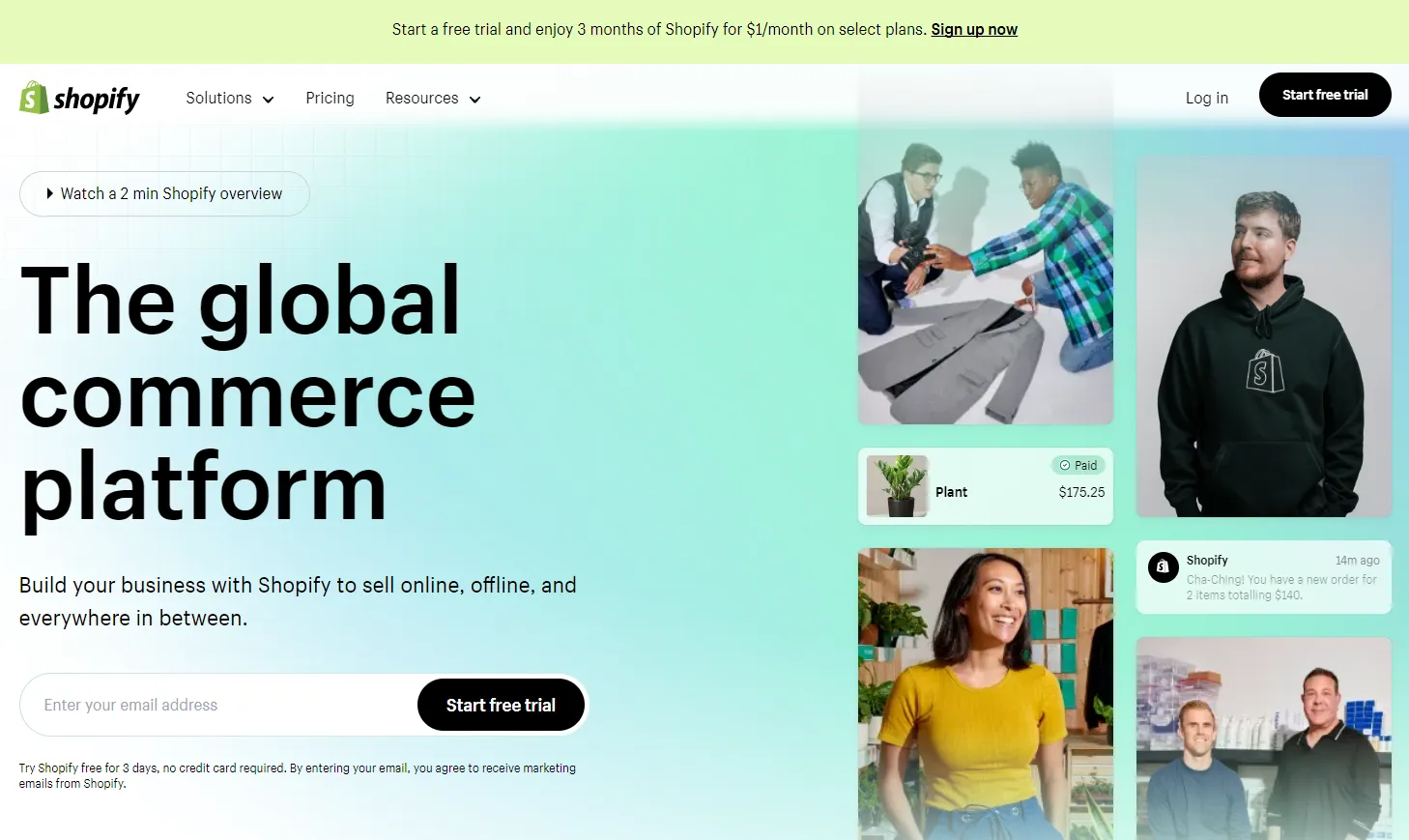 Shopify homepage 
