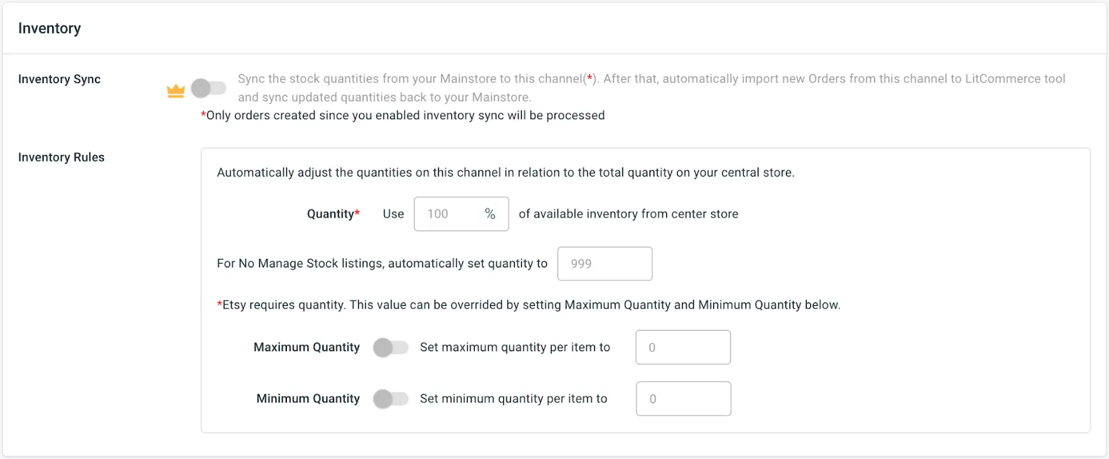 LitCommerce inventory sync