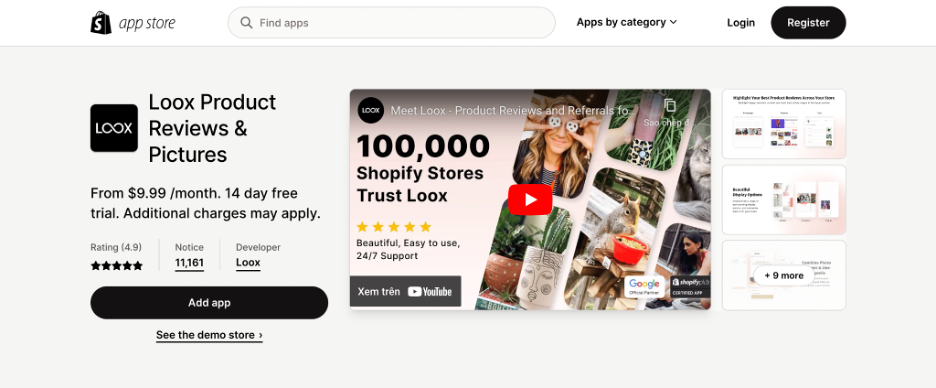 Shopify review app - Loox