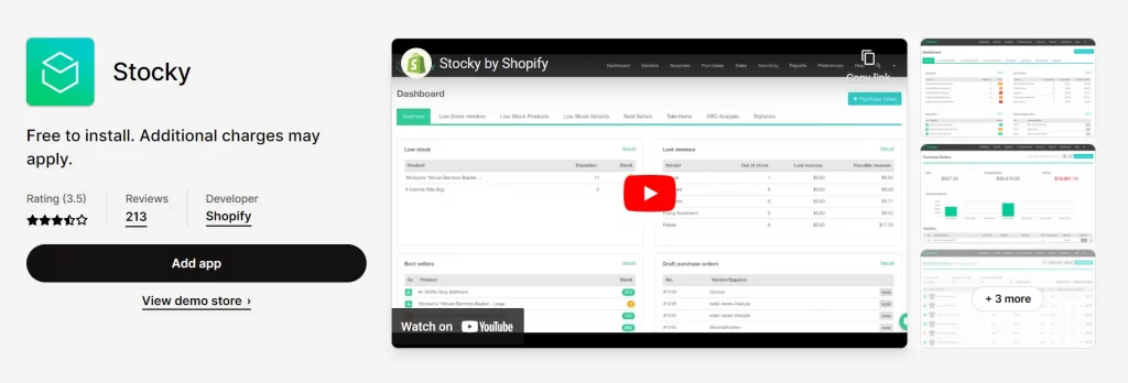 Stocky inventory management app on Shopify App Store
