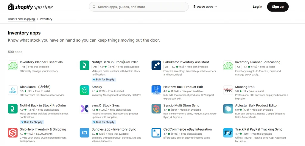 There’re over 500 inventory apps on Shopify App Store