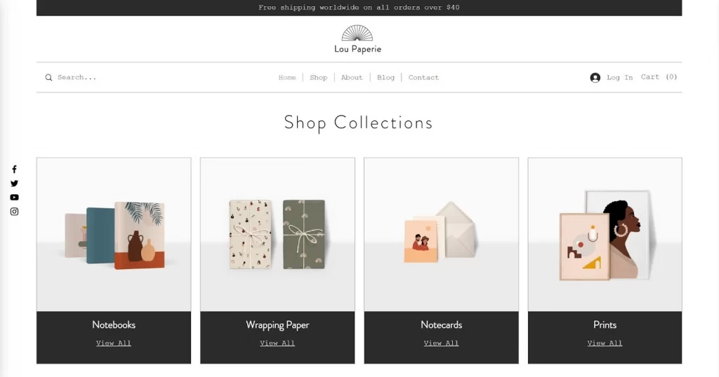 Stationery store example on Wix