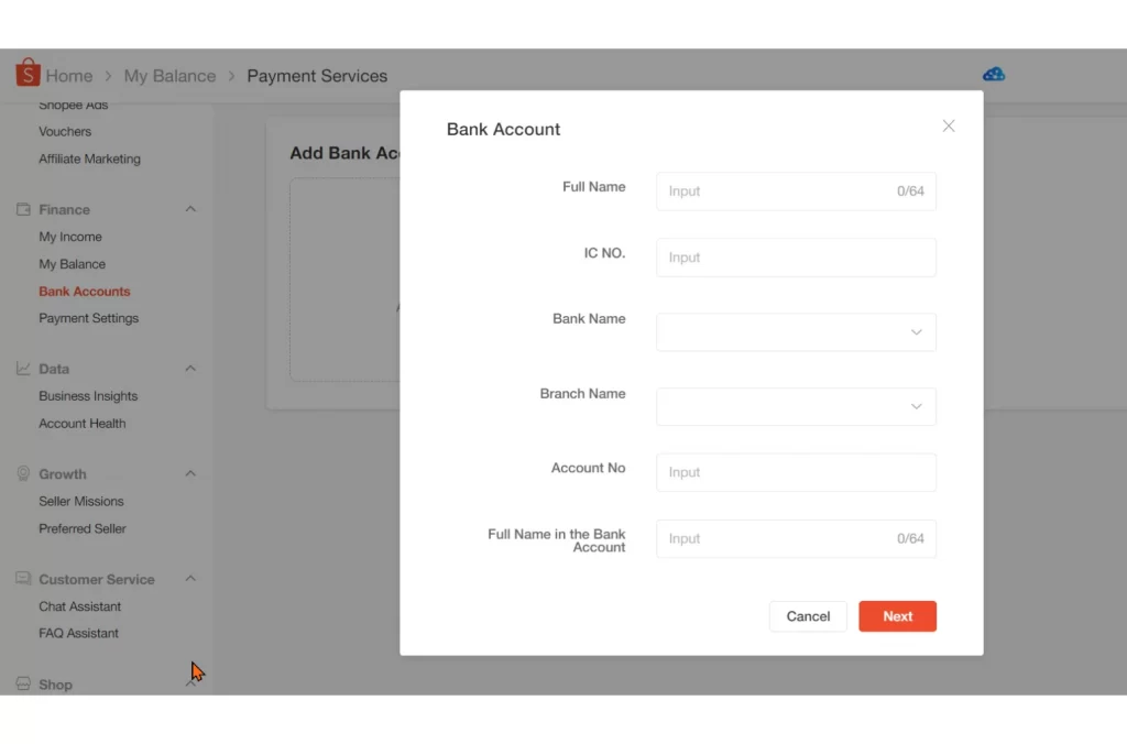 Configure payment settings - Add bank account 