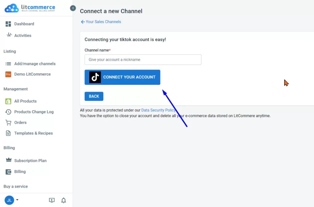 Connect TikTok with Shopify using LitCommerce