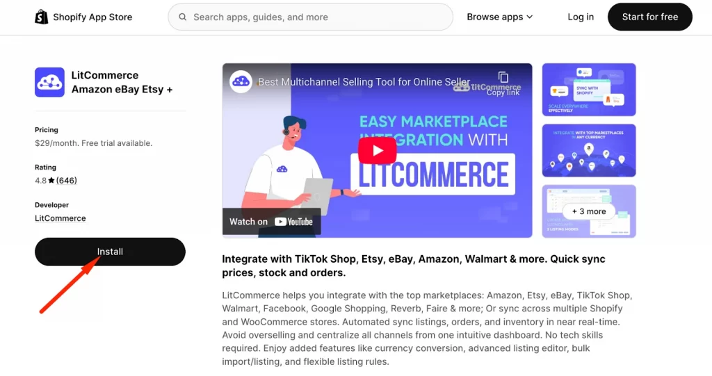 How to sell on TikTok with Shopify5 Install LitCommerce on Shopify.