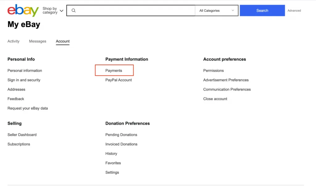ebay payment settings when deleting ebay account