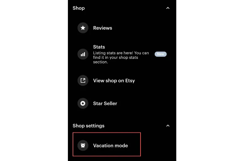 How to Turn On Vacation Mode on Phone - Step 2: Within the shop settings, opt for Vacation Mode 