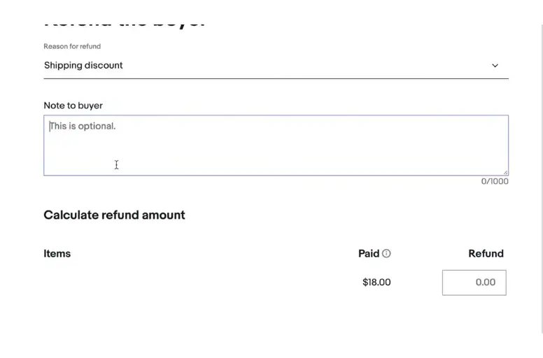 Note to buyer when sending refund on eBay