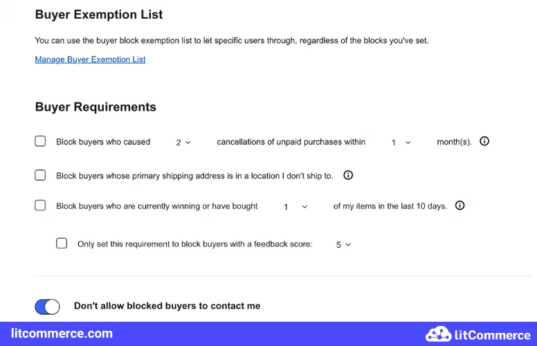 Set buyer requirements on eBay