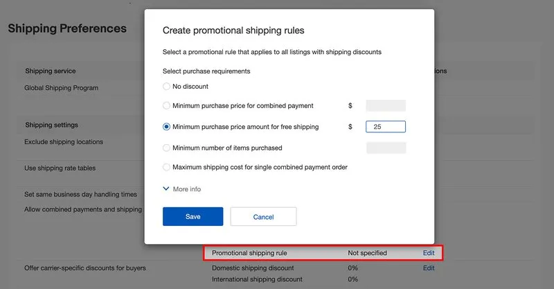 promotional shipping rules