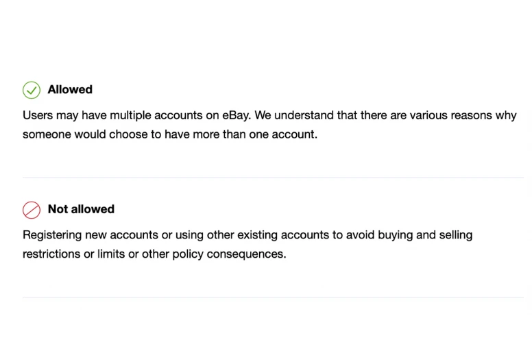 Allowed and Not allowed situation for opening multiple eBay accounts