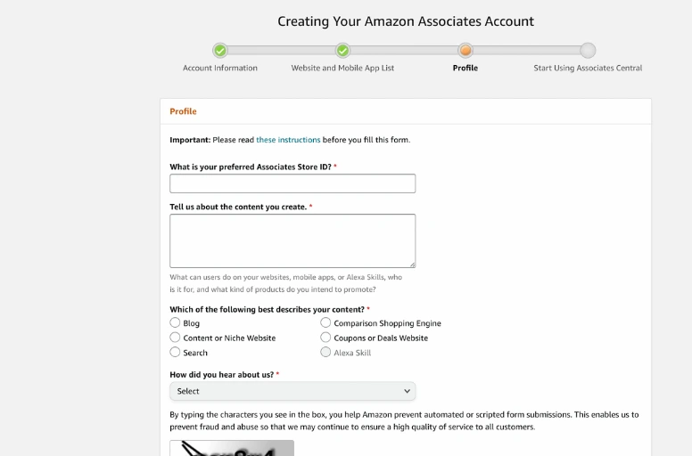 Complete Amazon Affiliate associate profile
