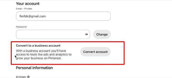 convert personal to business account