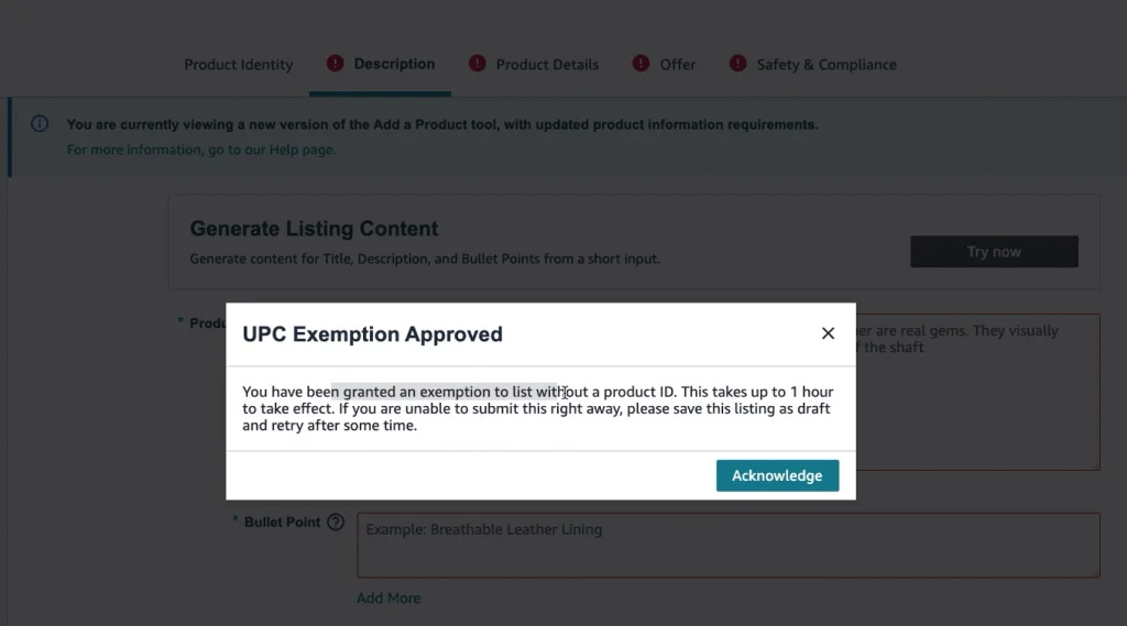 UPC or GTIN exemption approved