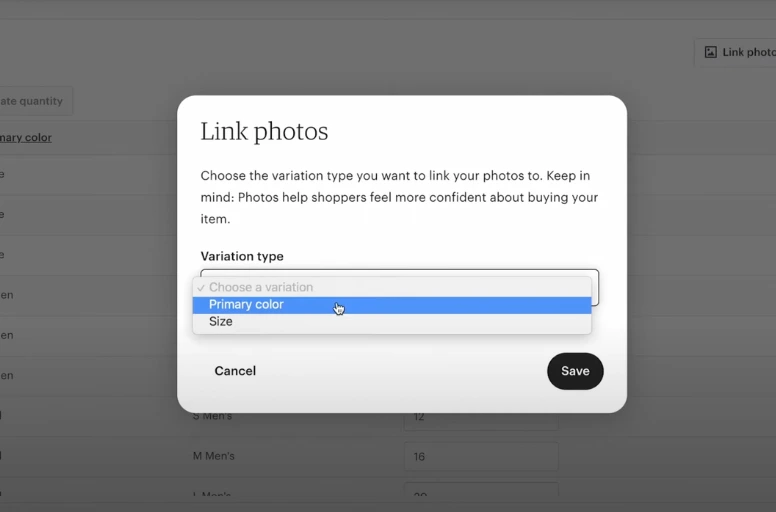 Choose a variation to link a photo with