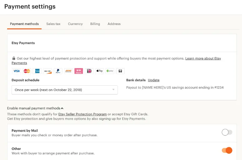 Etsy payment methods
