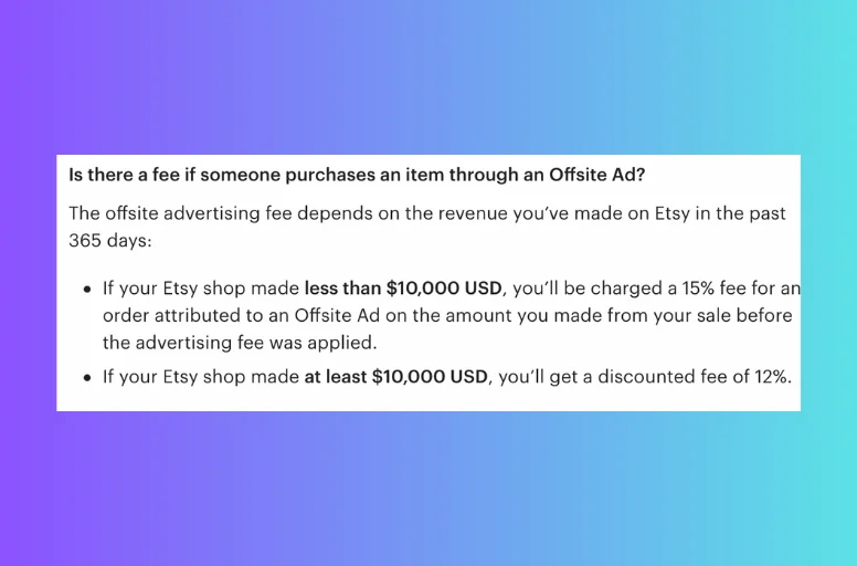 Etsy offsite ads fees