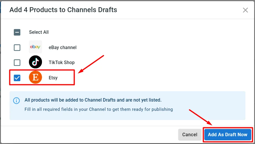 Check the box beside your Etsy store 1 Check the box beside your Etsy store