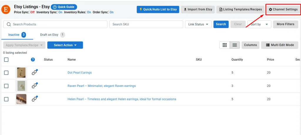 Click Channel Settings to access BigCommerce Etsy sync features Click Channel Settings to access BigCommerce Etsy sync features