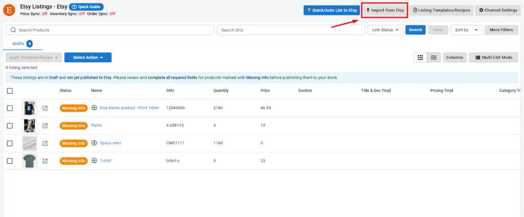 Click Import from Etsy Click Import from Etsy