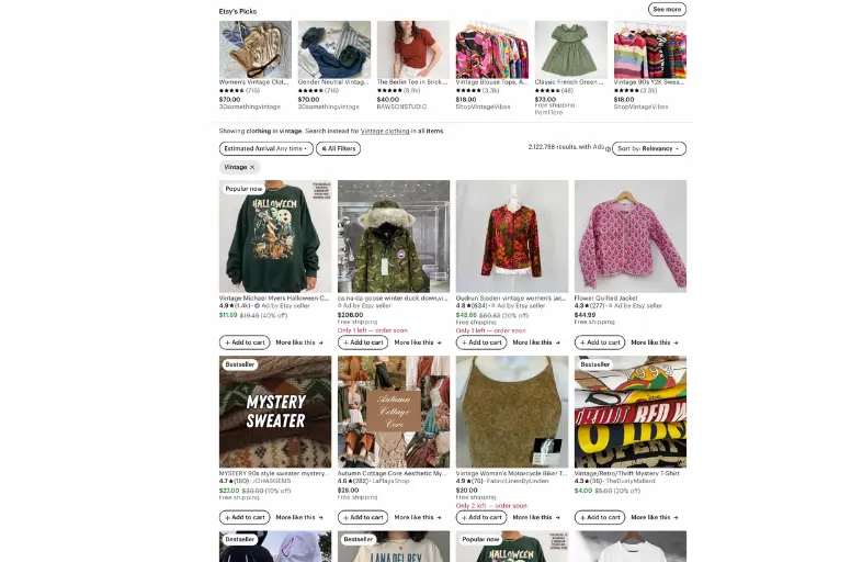 Vintage clothes on Etsy