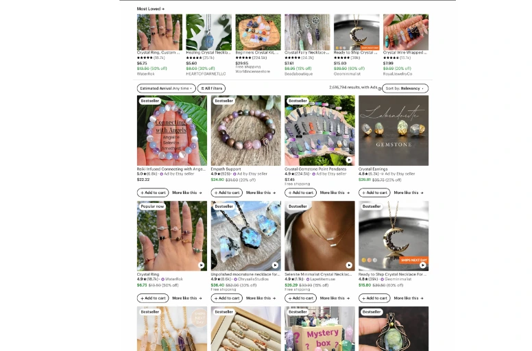 Crystal jewelry on Etsy