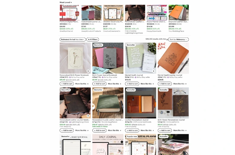 Notebooks and journals on Etsy