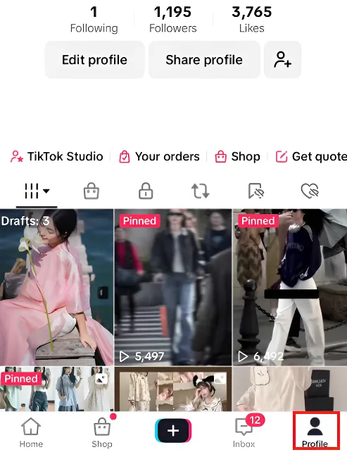 Open the TikTok app and tap "Profile" at the bottom.