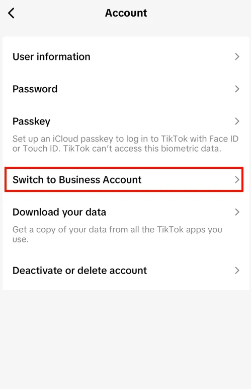 Choose Switch to "Business Account.