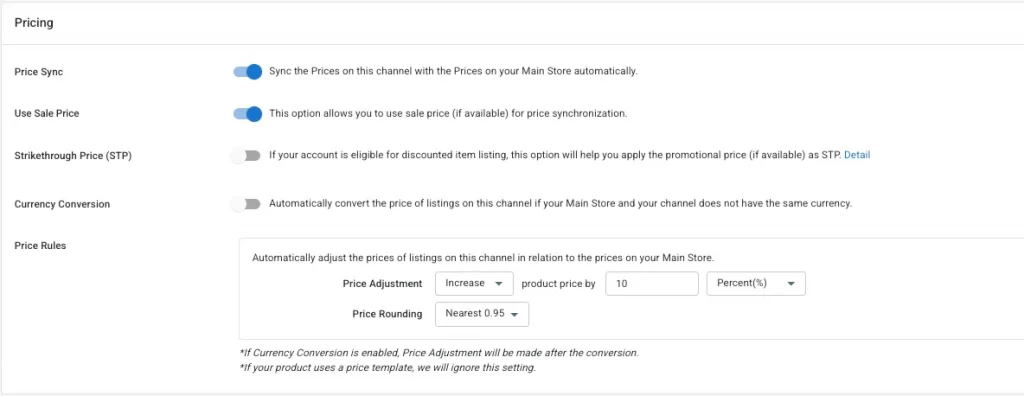 Enable pricing sync