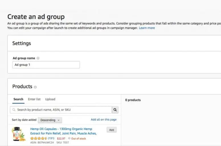 Create Amazon Sponsored Products group