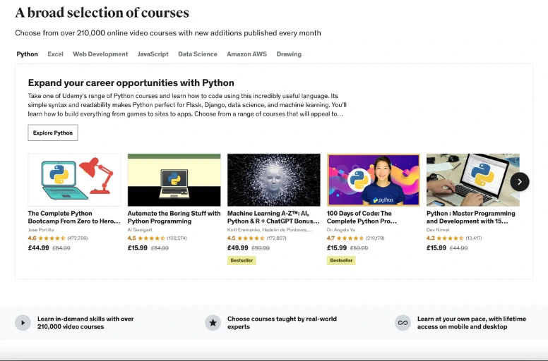 Online courses on Udemy