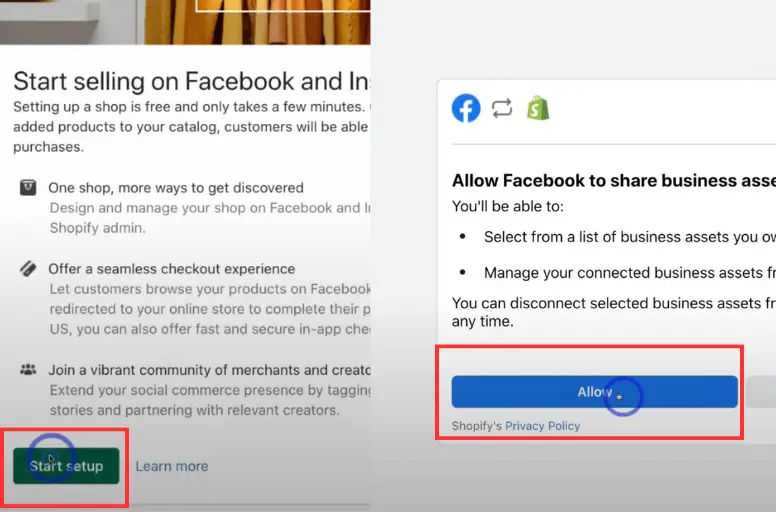 Start setup Facebook & Instagram app on Shopify