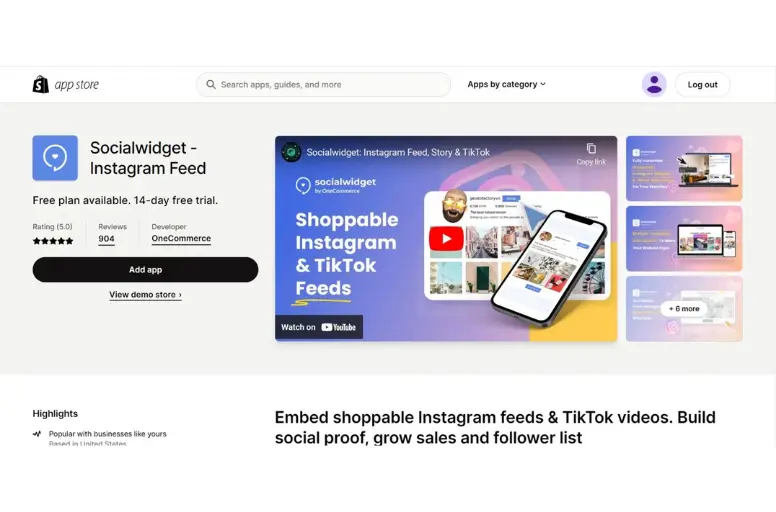  Add Instagram feed to Shopify with Socialwidget