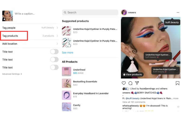 Tag products on Instagram post