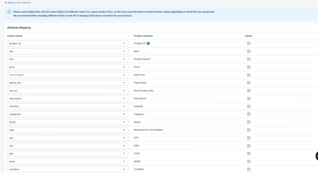Map your CSV fields to product attributes